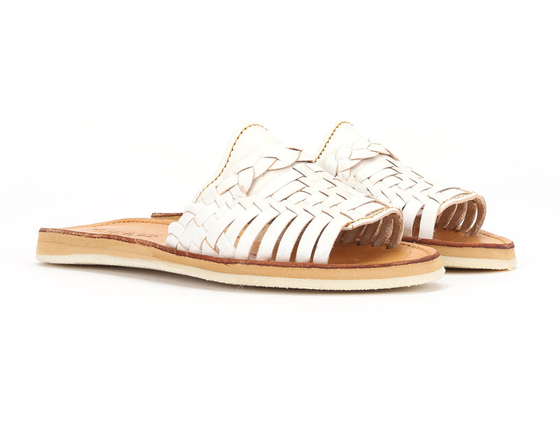 Huarache Peep-Toe Slides White